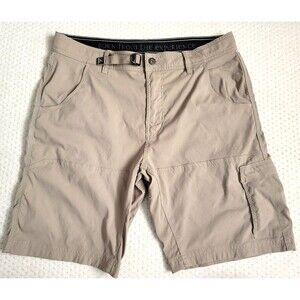 EUC prAna Men's 10" Zion Stretch UPF Belted Cargo Hiking Shorts Khaki 34